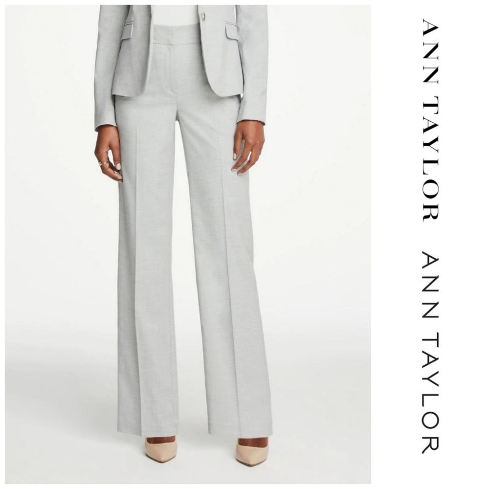 ANN TAYLOR Pleated Gray Pinstripe Full Length Pant